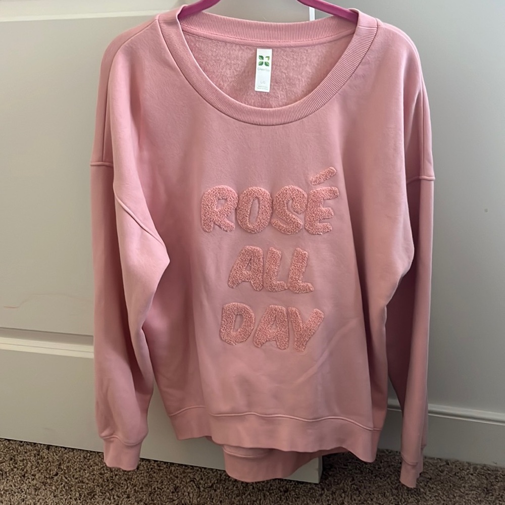 Fleece-Lined “Rose All Day” Pullover Sweatshirt